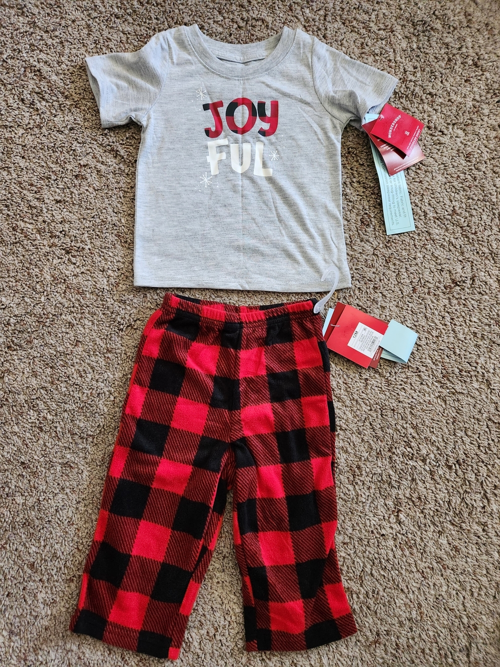 Wondershop Gray 'JOYFUL' Tee Red & Black Plaid Pajama Pants For Kids Size 12M